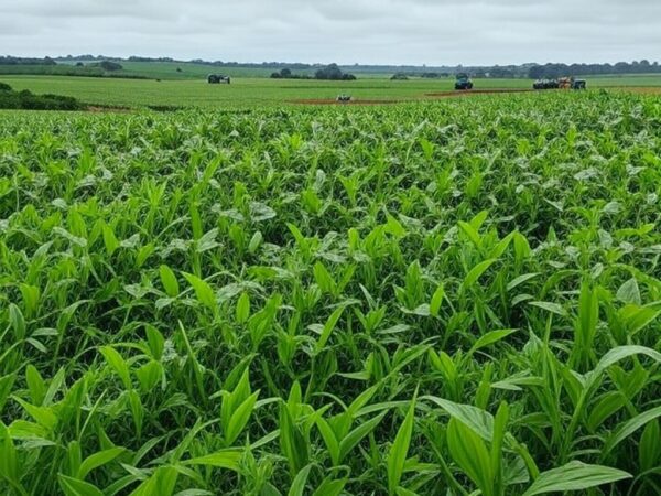 Plantação de soja no Brasil, representando elevação no custo do crédito agro devido a recuperações judiciais.