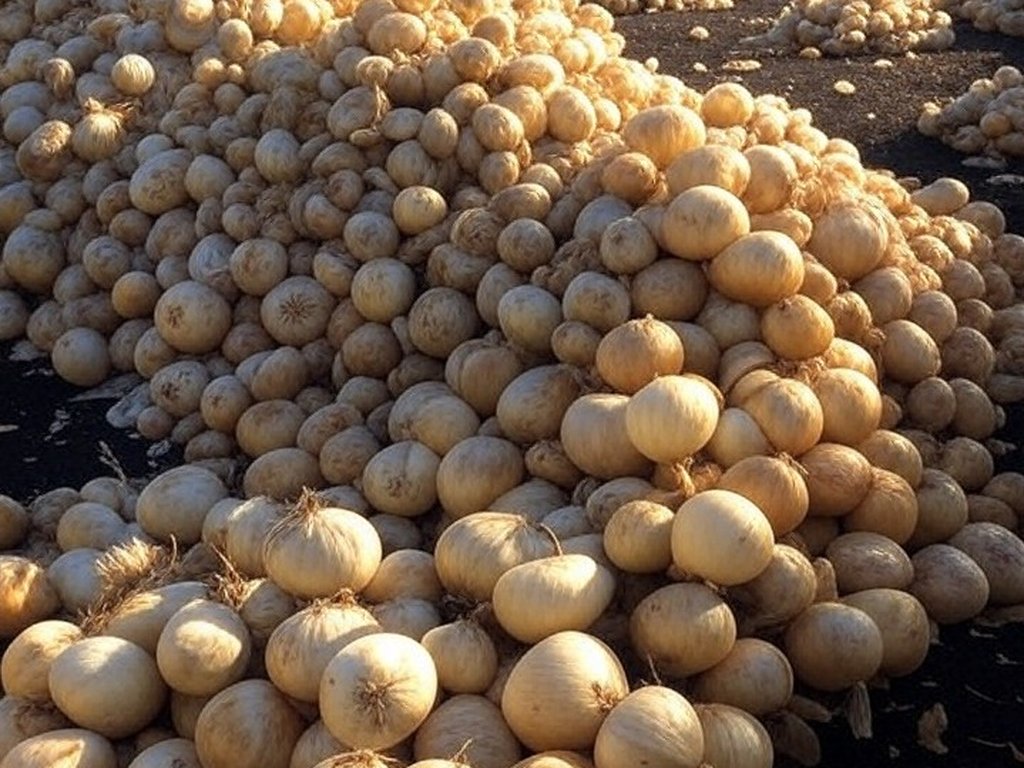 Pilhas de cebolas despejadas na BR-428 em protesto contra preços baixos no Vale do São Francisco.