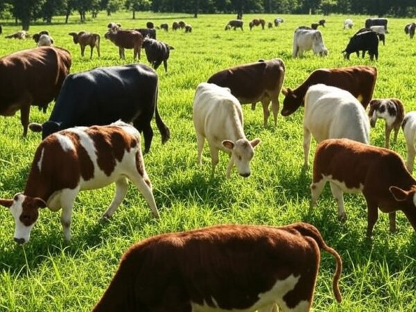 Fazenda brasileira com gado beef-on-dairy pastando em campo verde, ilustrando desafios operacionais na MILK Conference 2025.