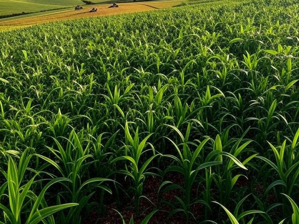 Paisagem rural brasileira com campos de cultivo e fazenda, simbolizando a Sociedade Rural Brasileira.