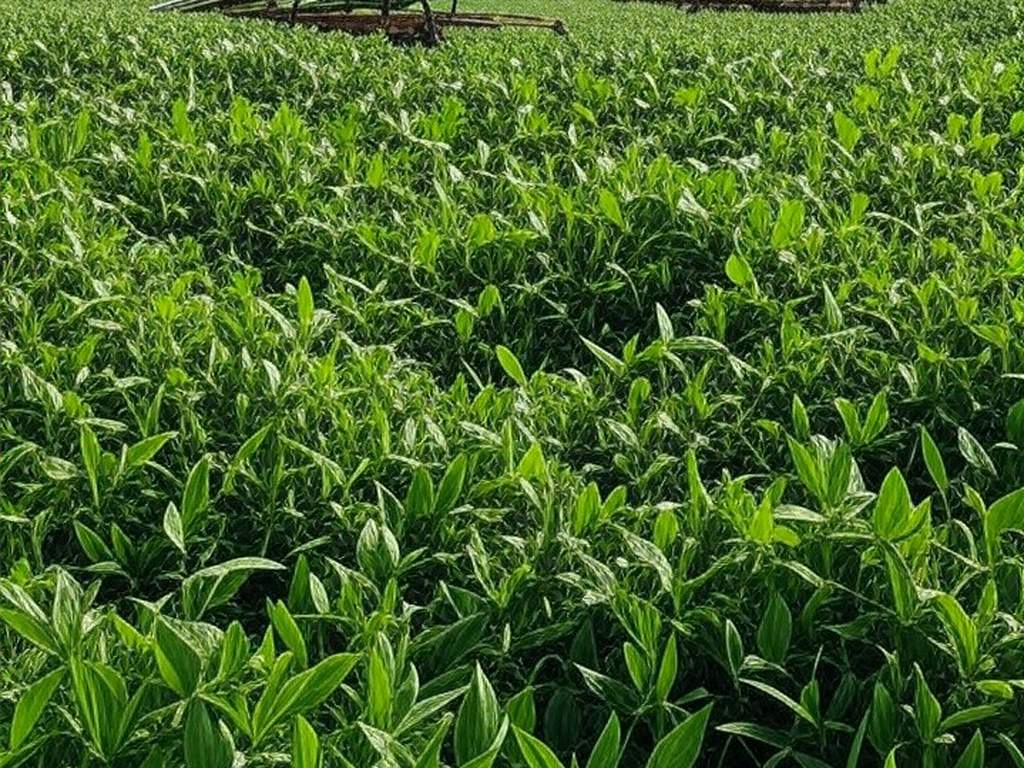 Campo agrícola sustentável no Brasil com painéis solares e irrigação moderna, ilustrando parceria para inovação no agronegócio.