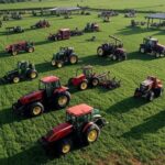 Vista aérea de feira agrícola Show Rural Coopavel no Paraná, com estandes de máquinas e plantações ao fundo.
