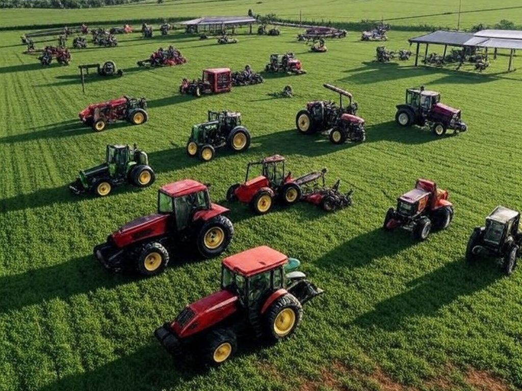 Vista aérea de feira agrícola Show Rural Coopavel no Paraná, com estandes de máquinas e plantações ao fundo.