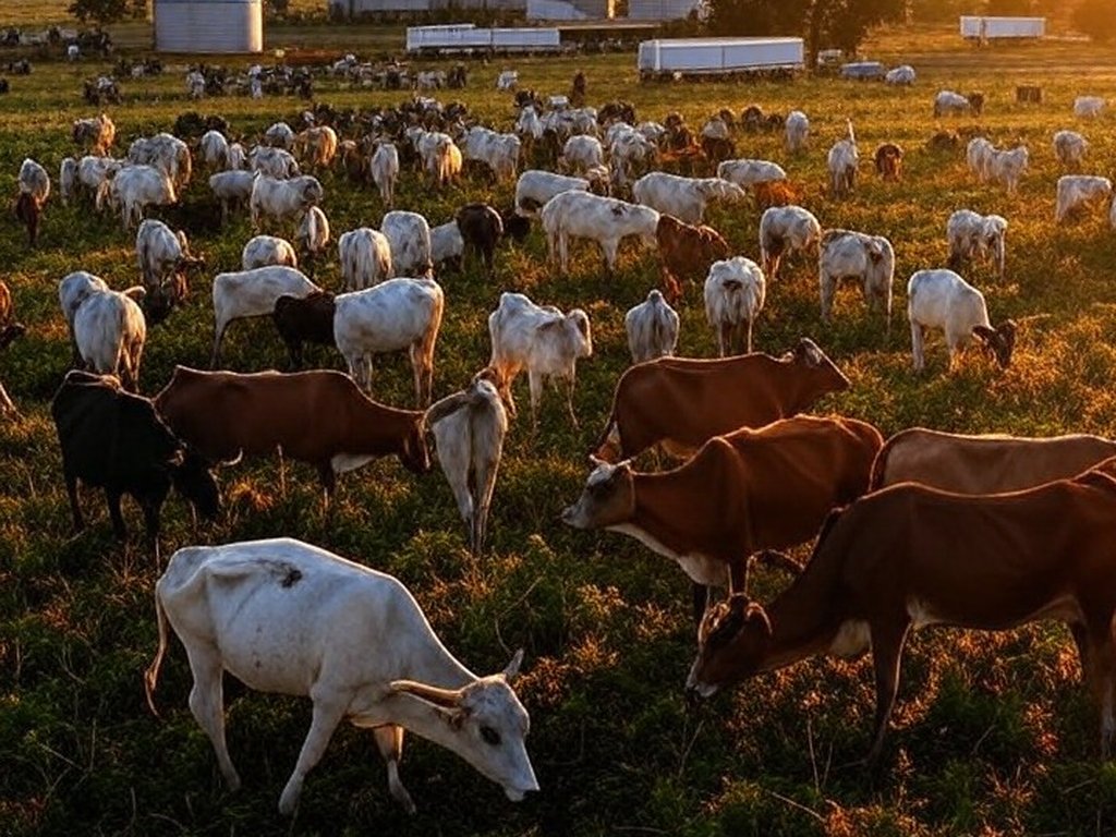 Rebanho de gado em fazenda brasileira, ilustrando proposta de cota de exportação de carne para a China em 2026.