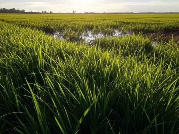 Plantação de arroz no RS com estimativa de 175 sacas por hectare apesar de altas temperaturas.