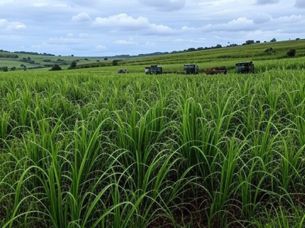 Plantação de cana-de-açúcar no interior de São Paulo, ilustrando prejuízo na safra da Raízen.