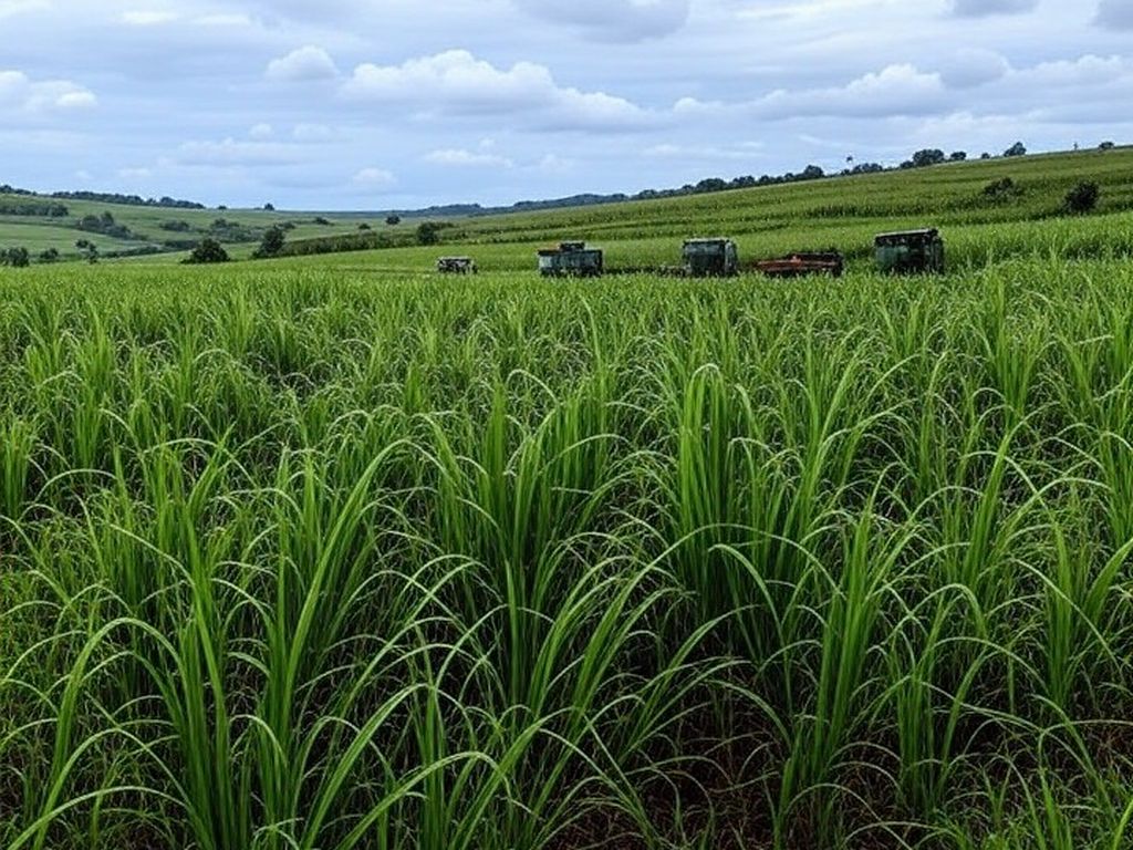 Plantação de cana-de-açúcar no interior de São Paulo, ilustrando prejuízo na safra da Raízen.