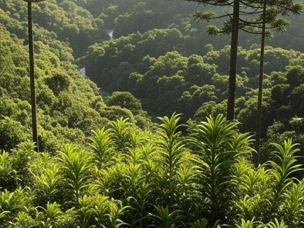 Floresta densa da Mata Atlântica no Paraná, com árvores e vegetação preservada, representando consolidação do Código Florestal.