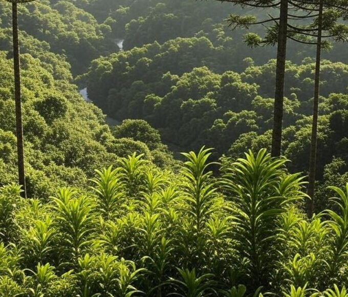 Floresta densa da Mata Atlântica no Paraná, com árvores e vegetação preservada, representando consolidação do Código Florestal.