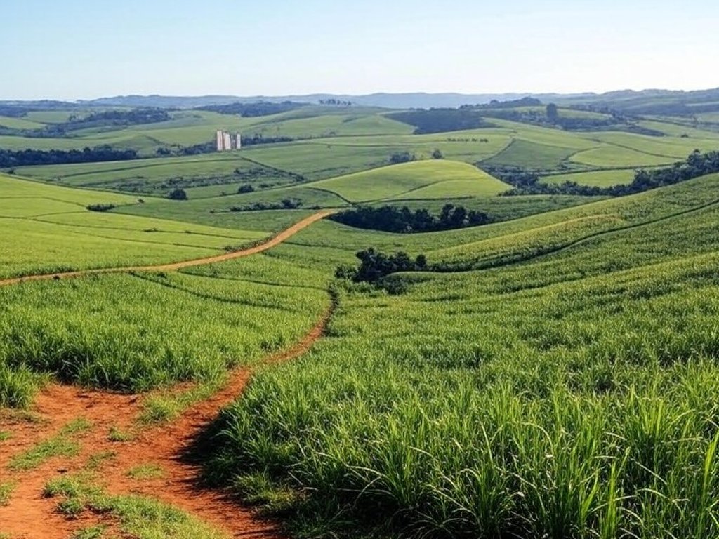 Plantação de cana-de-açúcar no Brasil, ilustrando safra agrícola e lucro no setor.
