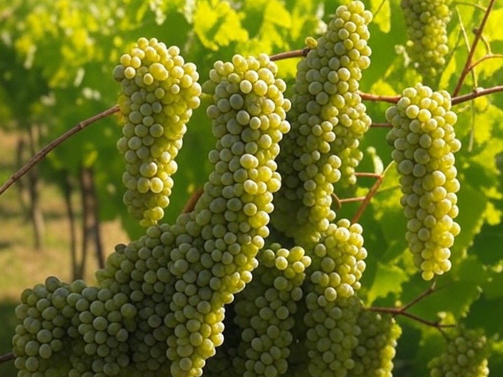 Vinhedo na Serra Gaúcha com parreiras de uvas BRS Melodia e Bibiana, impulsionando viticultura brasileira pela Embrapa.