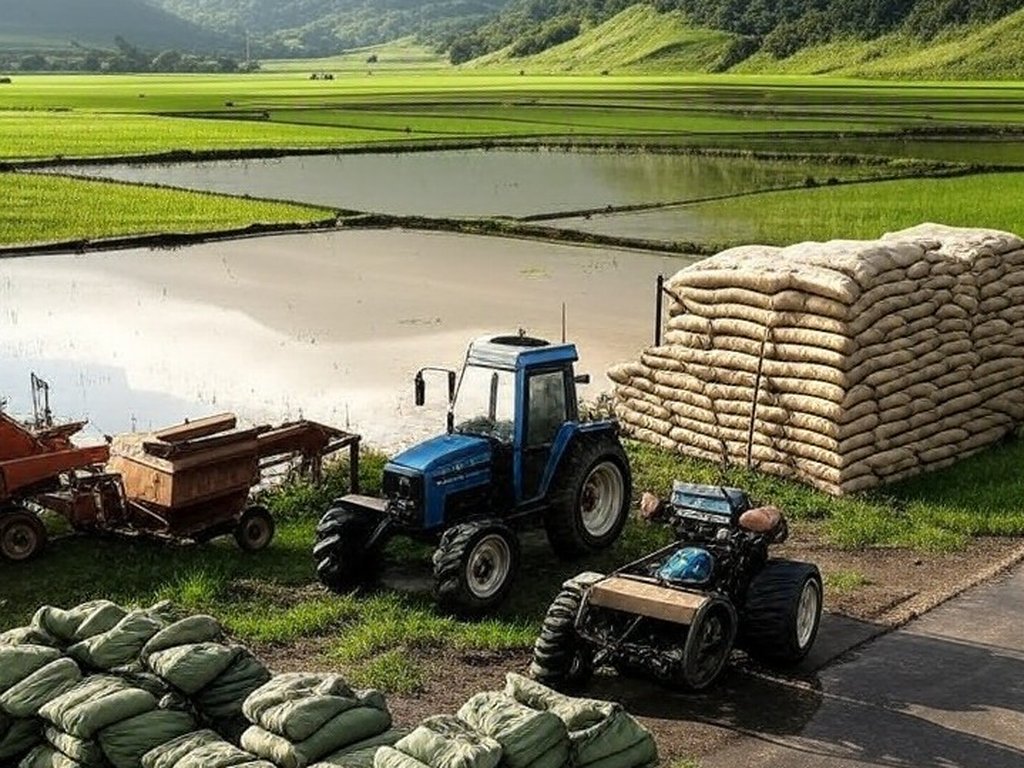 Plantação de arroz em Santa Catarina, Brasil, ilustrando debate sobre crise no setor orizícola.