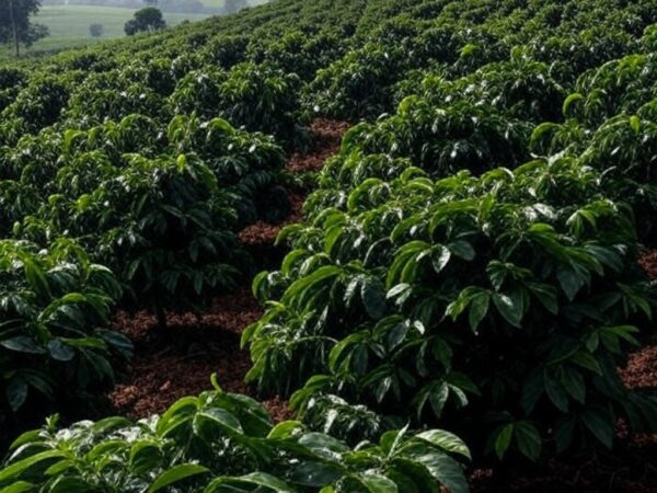 Plantação de café em Três Pontas, MG, com solos saudáveis para cafeicultura durante dia de campo.