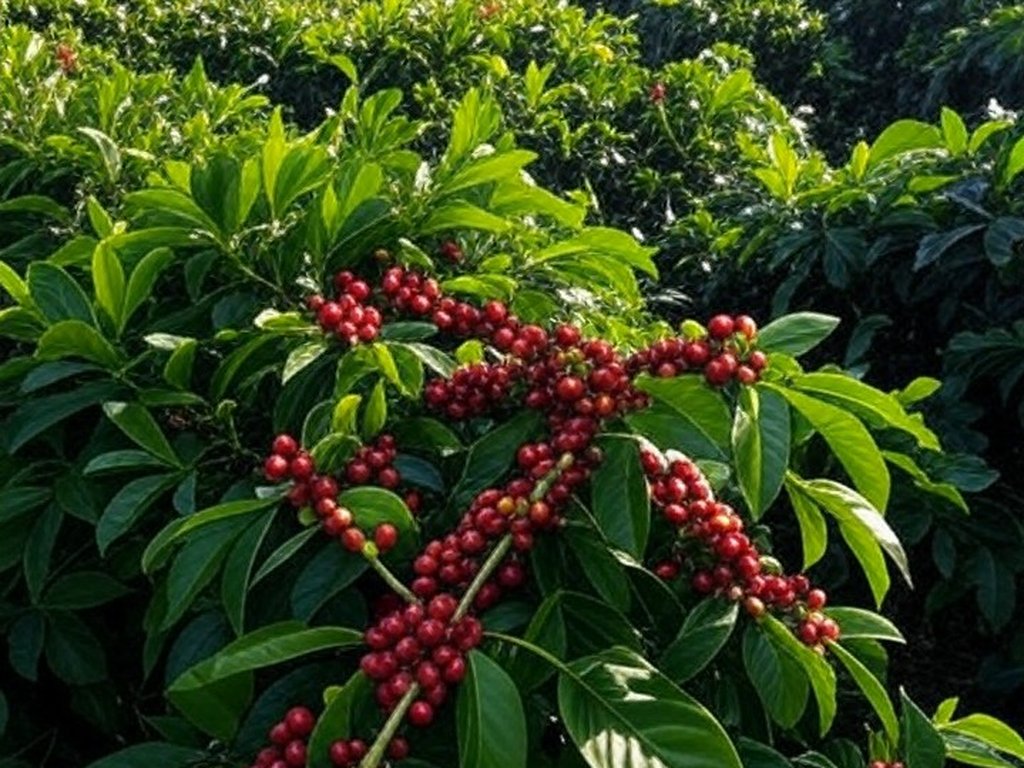 Plantação de café em Minas Gerais, Brasil, destacando liderança na produção de café solúvel.