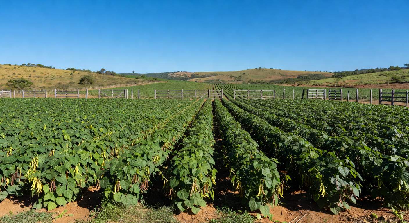 Plantação de feijão em fazenda brasileira, ilustrando alerta da Embrapa sobre queda no consumo.