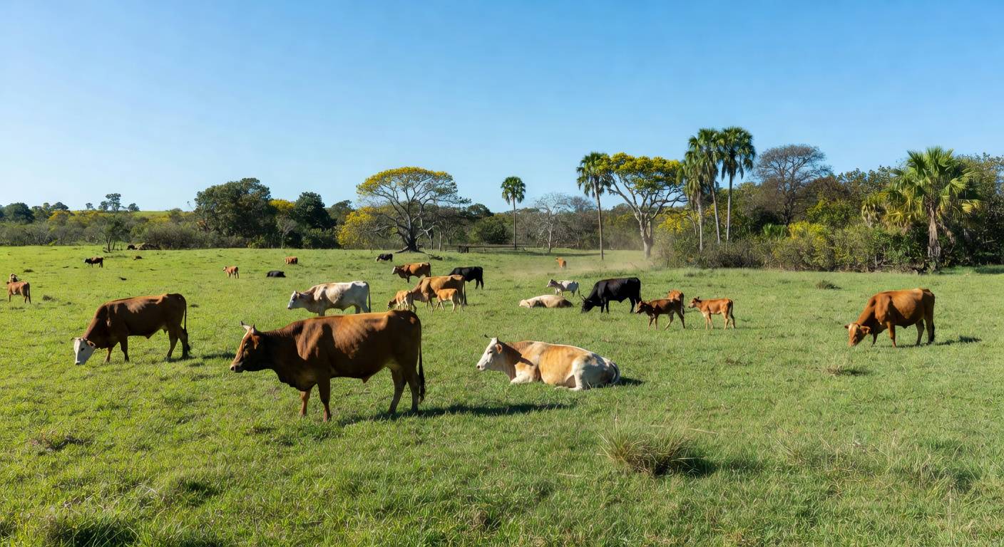 Rebanho de gado Wagyu em planície brasileira, ilustrando salto de 30% nos abates e impulso à pecuária premium em 2025.