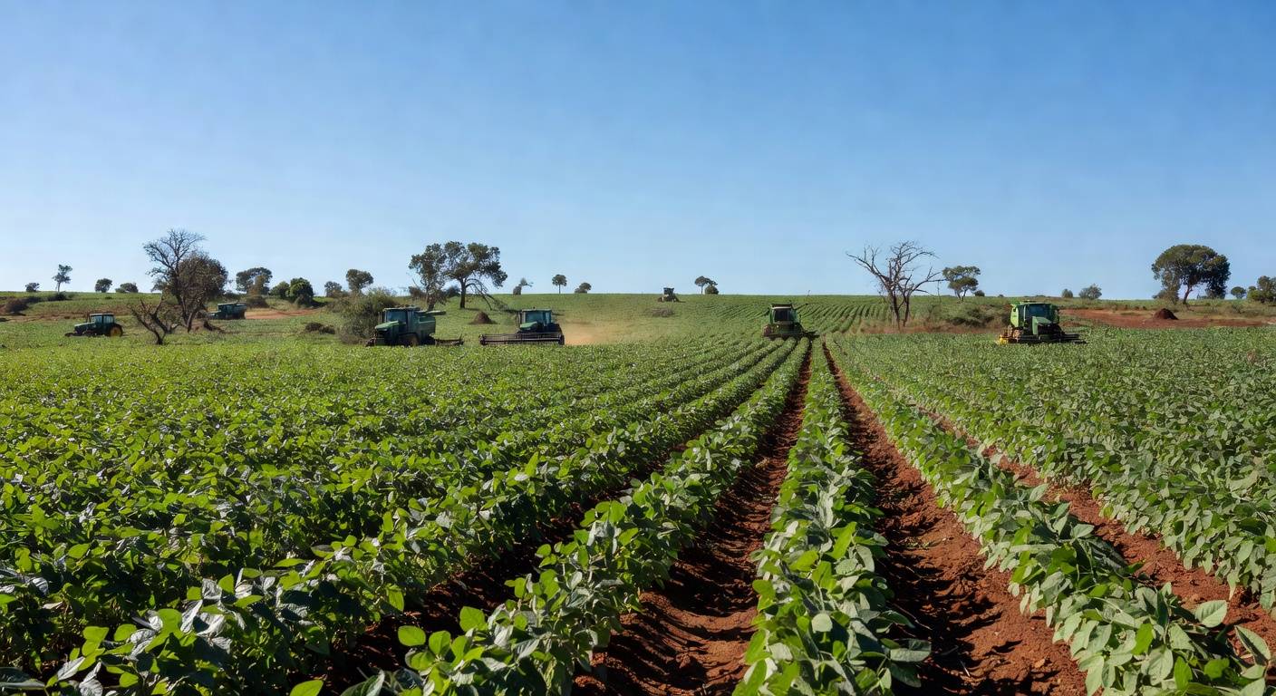 Campos de soja em Goiás, simbolizando o setor agro e propostas governamentais para revogação de taxas e anistia de multas.