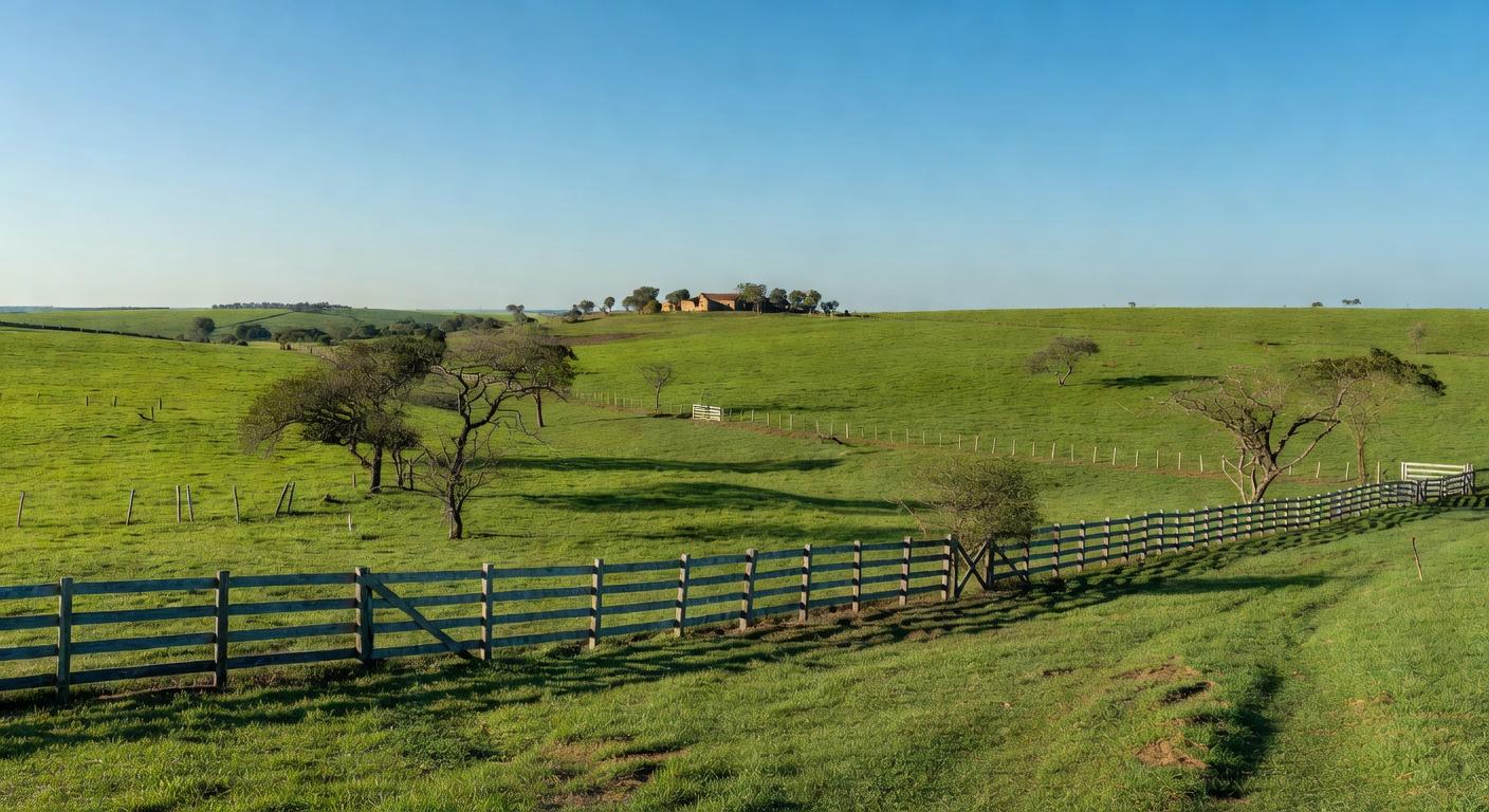Fazenda La Huella no Paraguai, vasta propriedade rural com campos verdes à venda por mais de US$ 90 milhões.