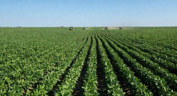 Campos de soja no interior do Brasil, representando o agronegócio em meio a negociações comerciais internacionais.