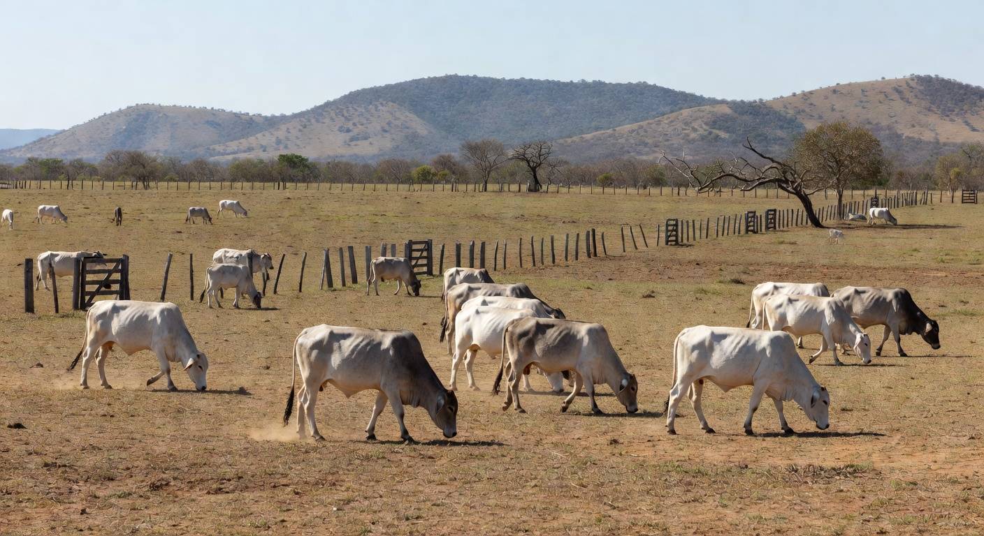Rebanho de gado Brahman em fazenda brasileira durante prova de eficiência.