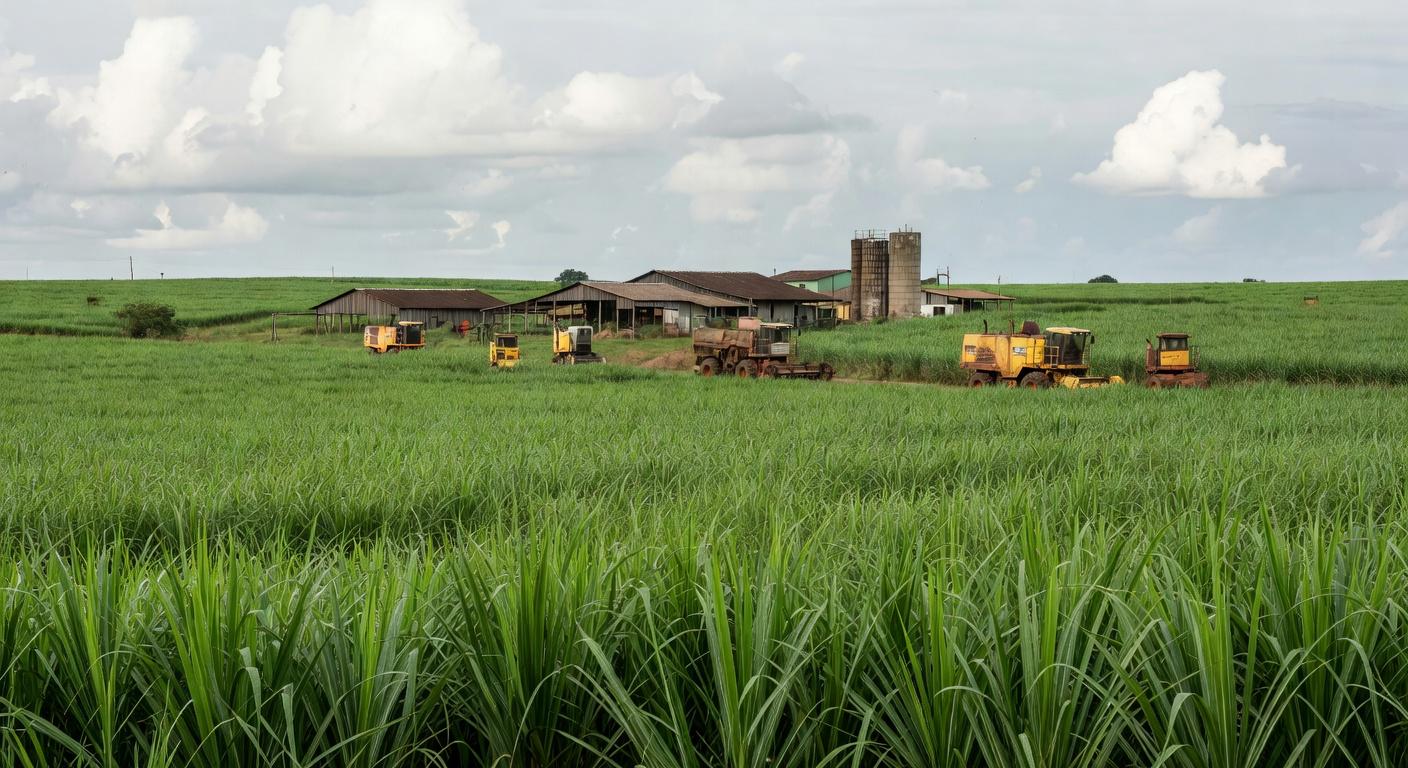Plantação de cana-de-açúcar no interior de São Paulo, representando safra agrícola com prejuízo registrado pela Zilor.