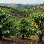 Plantação de cacau na Bahia, Brasil, destacando impactos de medidas restritivas no setor.