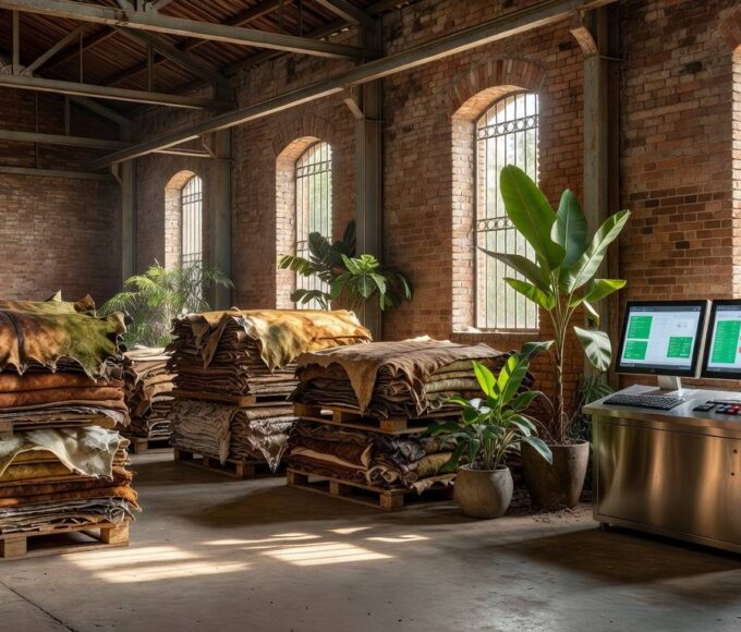 Fábrica de couros brasileira com tecnologia de IA para exportações sustentáveis no 13º Fórum de Sustentabilidade.