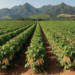 Plantação de feijão carioca em fazenda brasileira, ilustrando alta de 29,3% nos preços em fevereiro e recorde histórico.