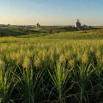 Plantação de cana-de-açúcar no Brasil, ilustrando previsão de superávit global de açúcar pela OIA.