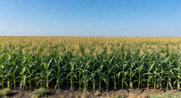 Campos de milho em plantação no Brasil, representando safra agrícola reduzida para 141,71 milhões de toneladas.