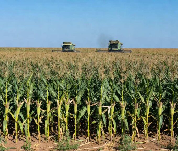 Plantação de milho no Brasil, representando exportações monitoradas devido a conflitos no Oriente Médio.