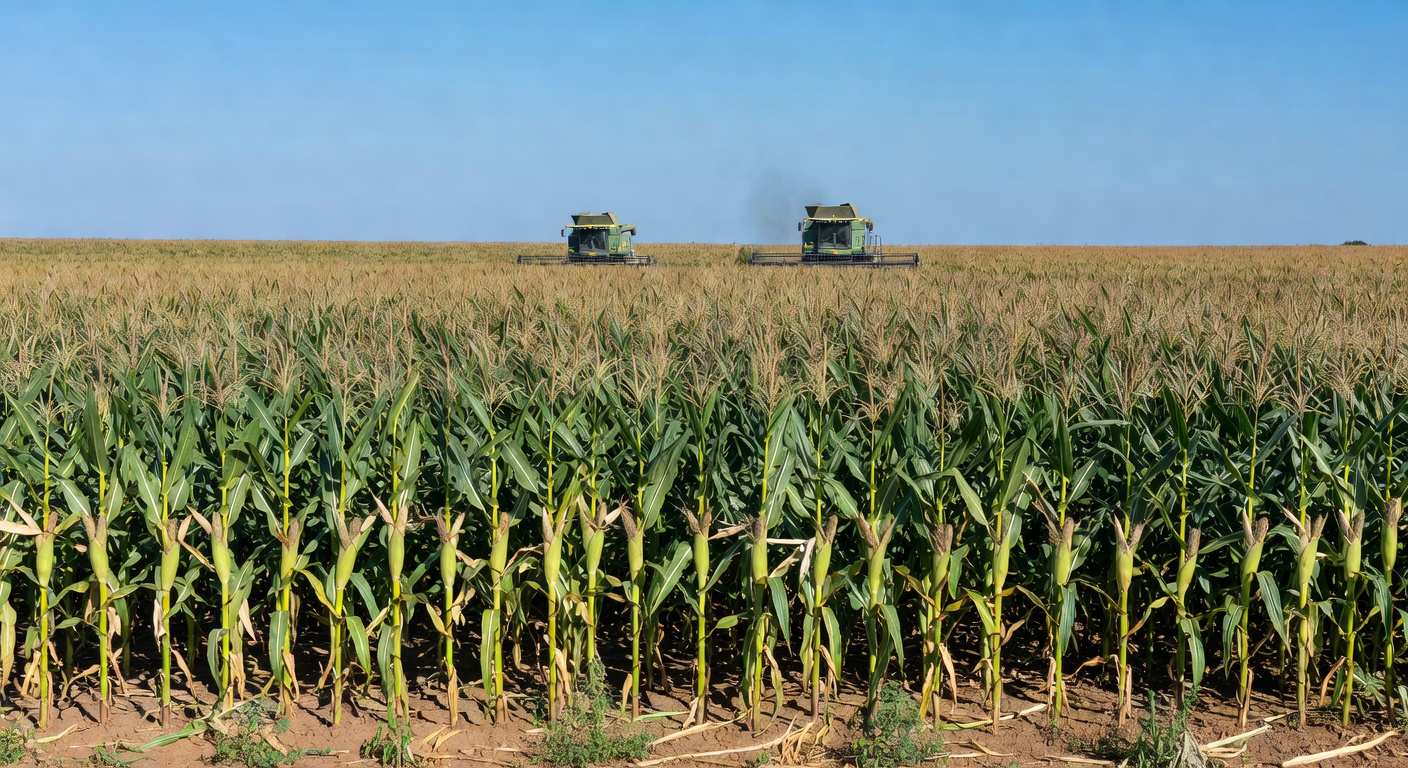 Plantação de milho no Brasil, representando exportações monitoradas devido a conflitos no Oriente Médio.