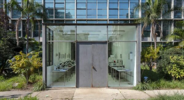 Edifício de instituto de pesquisa em São Paulo com portas fechadas, representando extinção de cargos pelo governo estadual.