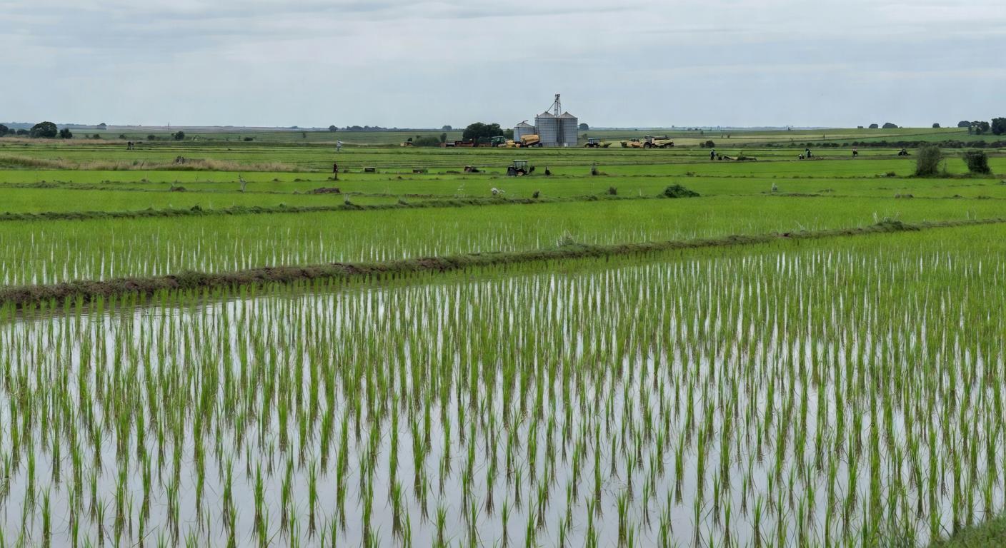 Plantação de arroz no Rio Grande do Sul, Brasil, em meio a crise e pedidos de restrições a importações.