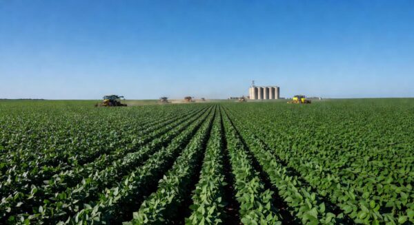 Plantação de soja no Brasil, simbolizando agronegócio e potencial mercado na Índia.