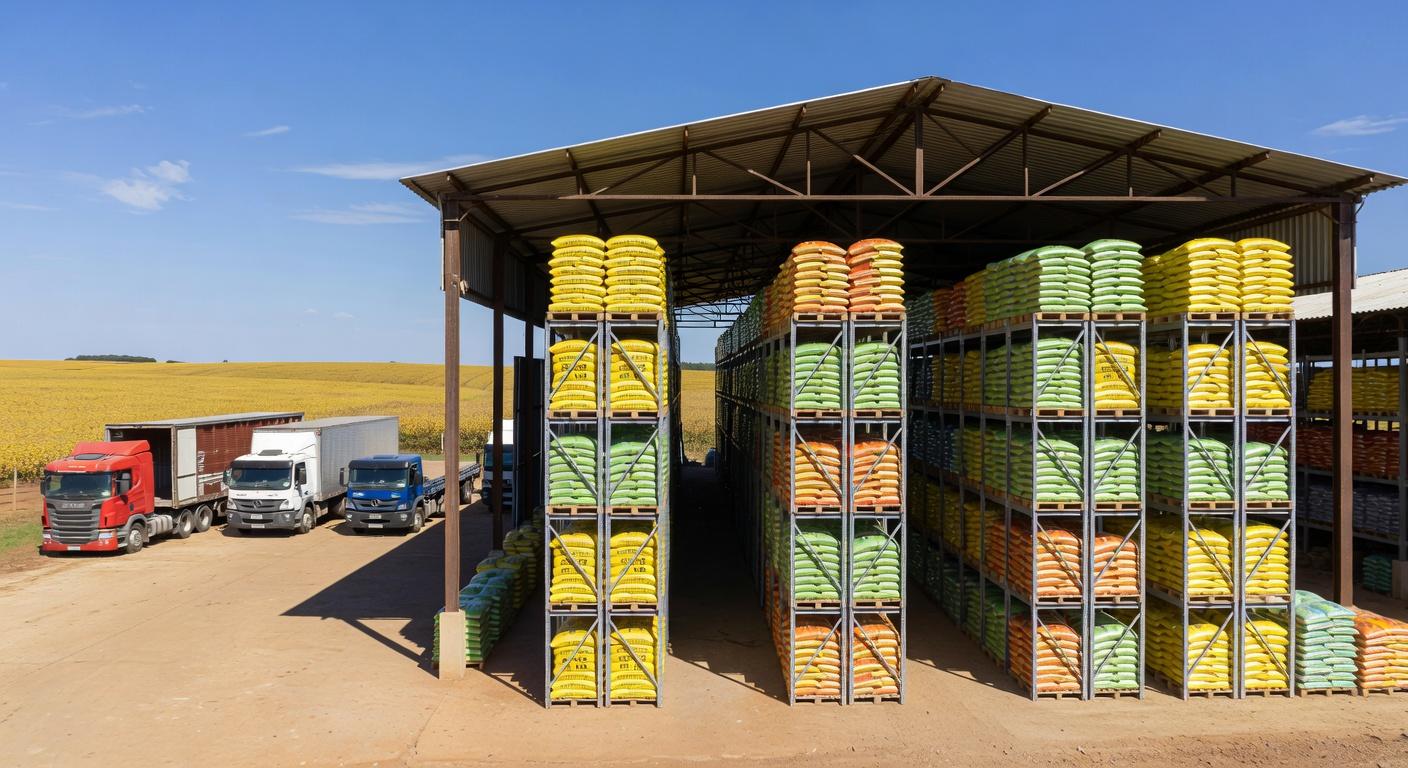 Armazém de distribuição de insumos agrícolas no Brasil, representando venda da unidade da Lavoro Agro para AGI.