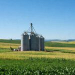 Silos agrícolas em Tamarana, Paraná, representando venda de unidade de sementes para Coamo.