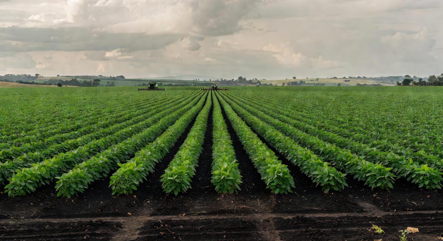 Plantação de soja em fazenda brasileira, representando resultados financeiros da SLC Agrícola.