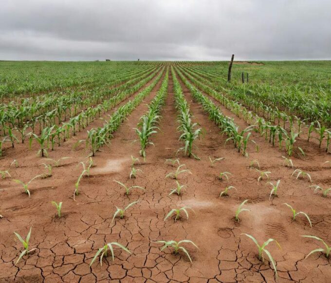 Plantação de milho no Centro-Sul do Brasil com sinais de atrasos e riscos para a safrinha 2026.