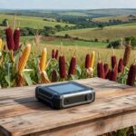 Dispositivo portátil da Embrapa para análise de proteína e óleo em lavoura de milho e sorgo no Brasil.