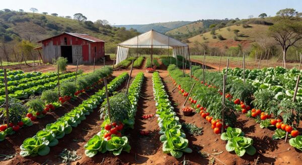 Plantação de vegetais em São Paulo, ilustrando inspeção sanitária e elevados padrões de qualidade para produtos vegetais.