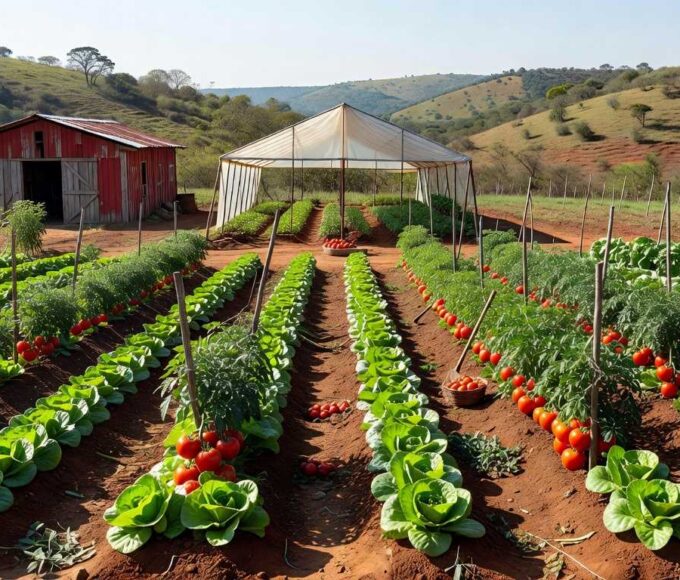 Plantação de vegetais em São Paulo, ilustrando inspeção sanitária e elevados padrões de qualidade para produtos vegetais.