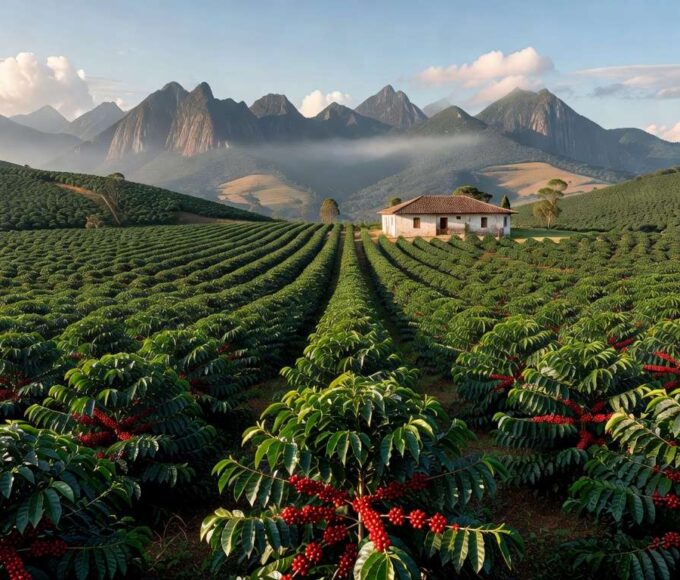 Plantação de café em Minas Gerais, Brasil, representando o Dia Internacional do Café instituído pela ONU.