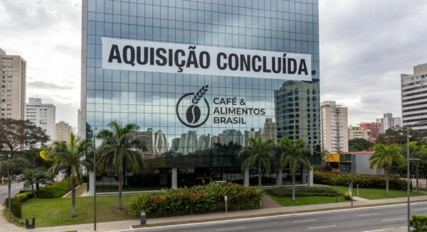 Edifício corporativo em São Paulo representando aquisição do Grupo 3corações das operações da General Mills no Brasil por R$ 800 milhões.