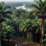 Plantação de açaí na floresta amazônica do Pará, destacando a dominância na produção nacional de 93,8%.