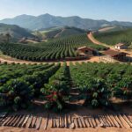 Plantação de café em Varginha, MG, representando capacitação de cafeicultores pelo Cecafé e MTE para trabalho digno.