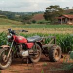 Mototrator da Embrapa: moto usada convertida em mini trator em lavoura brasileira para pequenos produtores.