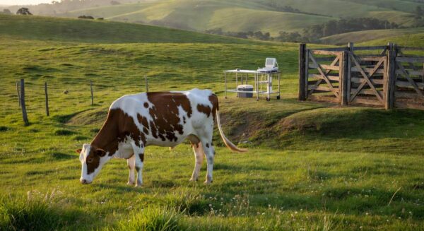 Vaca Girolando em fazenda brasileira, representando recorde de 724 oócitos em aspiração folicular.