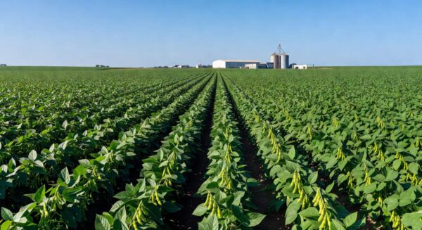 Plantação de soja em Londrina, Paraná, representando pesquisa agrícola da Embrapa e Fundação Meridional.