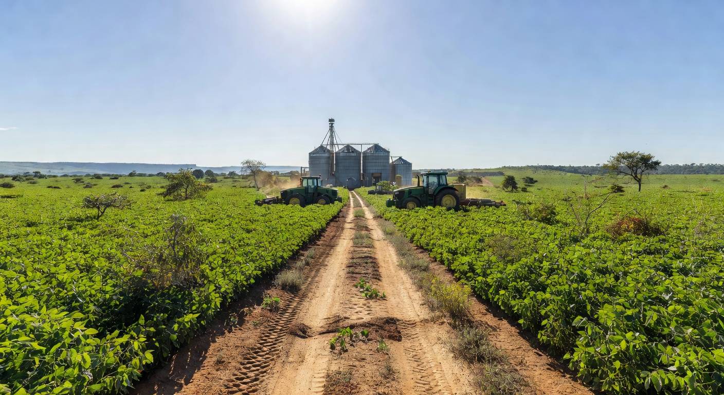 Paisagem de plantação de soja no agronegócio brasileiro, representando avanço de mulheres em liderança.